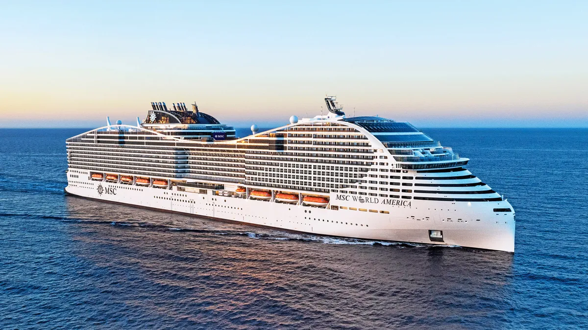 MSC Cruises ship in the Mediterranean near Italy